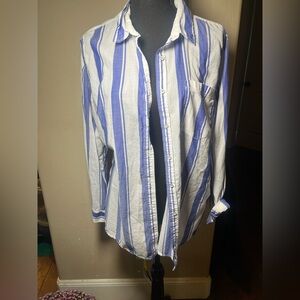 Blue‎ and White Striped woman's button down shirt